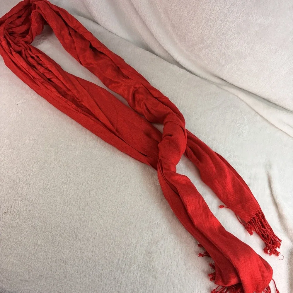 Vibrant Red Fringe Scarf Pashmina Wrap 20.5